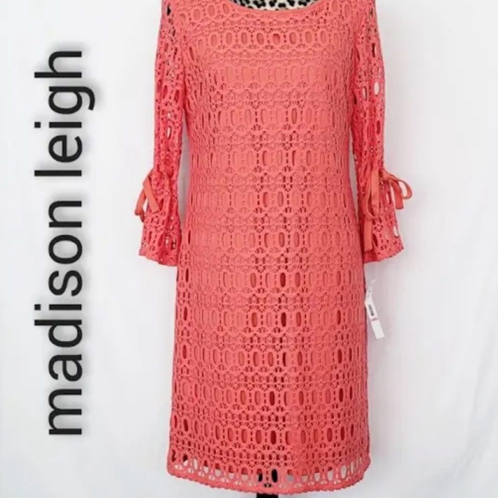 Coral crochet above knee dress